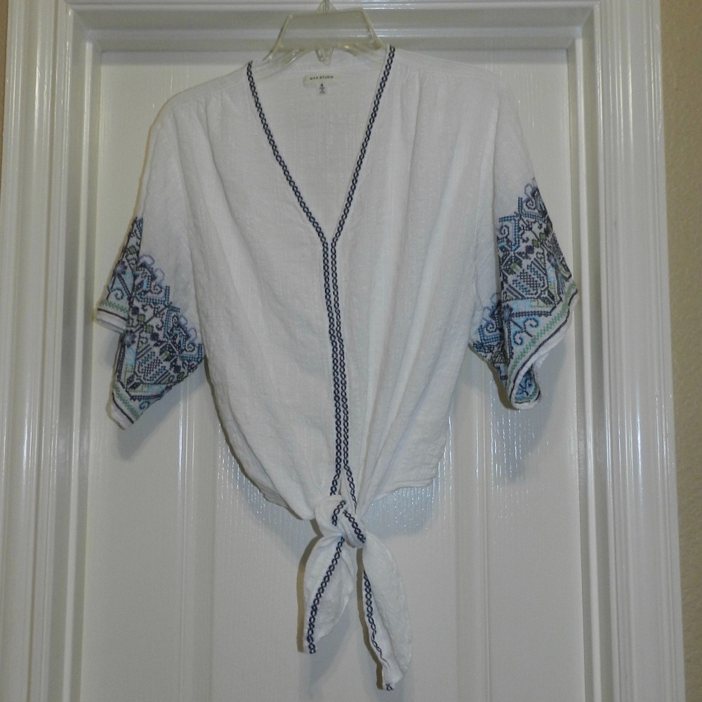 Max Studio Boho Tie Front Top Blouse